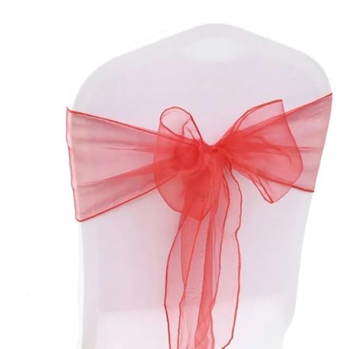 ZGHQHCDRH Stuhlschleifen, 25 Teile/Satz Transparente Organza Tull Stoff Stuhl Abdeckung Schärpe Bogen Schärpen Hochzeit Party Bankett Dekoration(Red) von ZGHQHCDRH