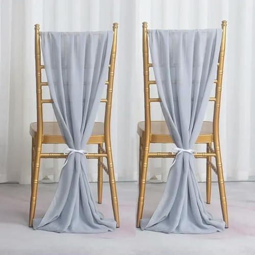 ZGHQHCDRH Stuhlschleifen, 2PCS Chiffon Stuhl Schärpe Stuhl Abdeckung Dekoration Chiffon Stoff Stuhl Schärpe Hochzeit Home Party Liefert Hotel Bankett Dekor(Grey) von ZGHQHCDRH