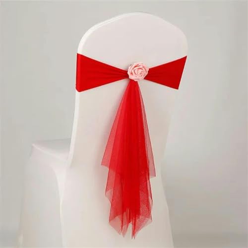 ZGHQHCDRH Stuhlschleifen, Organza-Stuhlschärpen, Blumen-Spandex-Organza-Stuhldekoration, Hochzeit, Festival, Party, Stuhlhussen und Schleifen for Weihnachten(Red) von ZGHQHCDRH