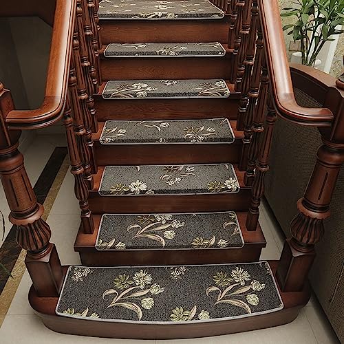 ZGHQHCDRH Treppenmatten, 10 Stück for Kinder und ältere Menschen, waschbare Treppenläufer, Selbstklebende, wiederverwendete Stufenschutz-Abdeckmatte for Holzstufen(Black and Grey,26 * 9in) von ZGHQHCDRH