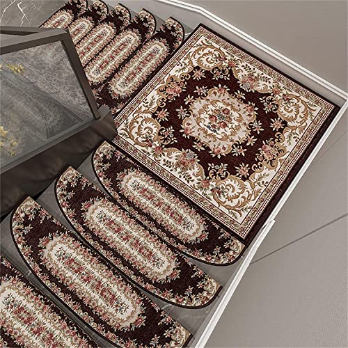 ZGHQHCDRH Treppenmatten, Treppenstufen-Teppich 5er-Pack, rutschfeste Teppich-Treppenschutzteppiche mit selbstklebenden Teppich-Stufenmatten, for Treppenböden im Innenbereich(Brown,24 * 75cm+3cm) von ZGHQHCDRH