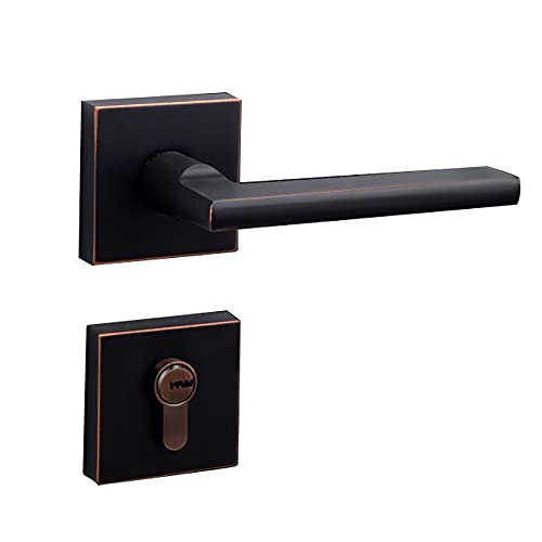 ZGHQHCDRH Türknauf- und Hebelset mit quadratischem Riegel und Doppelschlüssel – massiver Eingangsgriff aus Stahl mit modernem mattschwarzem Finish(ModelC) von ZGHQHCDRH