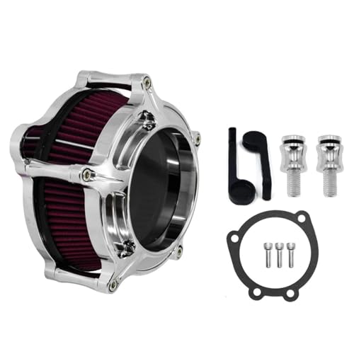 ZGHQHCDRH Universalanschluss Luftfilter-Einlassfilter Chrom Fit Für Harley Sportster XL48 Dyna FXDLS Touring Electra Road Glide Softail FLSTNSE Doppelschicht Stahlfilter‌(Red Filter A) von ZGHQHCDRH