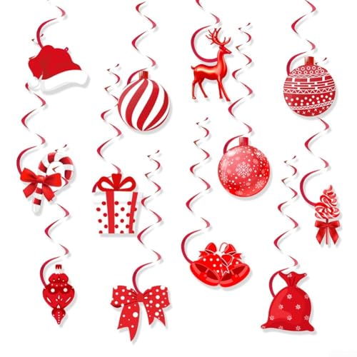 festlicher Schmuck, Festliche Weihnachts-Süßigkeitsglocken-Schleifendekorationen, 12 rote Spiral-Deckenornamente festlicher Schmuck, Festliche Weihnachts-Süßigkeitsglocken-Schleifendekorationen, 12 rote Spiral-Deckenornamente von ZGHQHCDRH