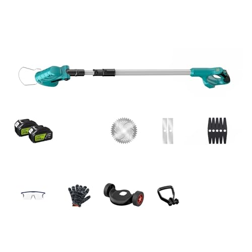 8 Zoll Bürstenloser Elektrischer Rasenmäher, Kabelloser Rasentrimmer, Einstellbarer Gartenschneider, Elektrowerkzeug for 18-V-Batterie Effizienter Baumschnitt(2 Battery Set) von ZGJIAJU