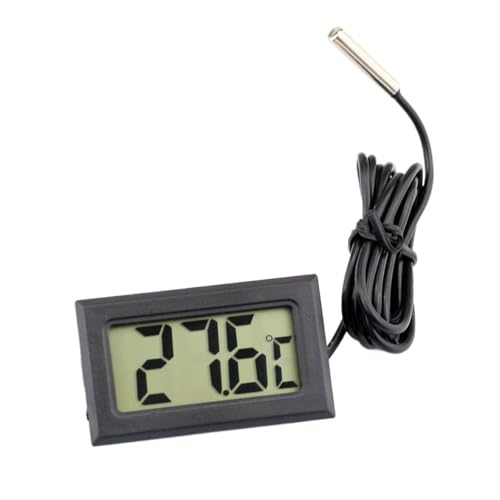 Mini 1M Leitungskabel LCD Digital Wasserthermometer Hygrometer Temperatur Innen Fischtank Wasserdicht Sensor Feuchtigkeitsmessgerät Genaue Messung(Black) von ZGJIAJU