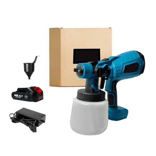 ZGJIAJU 1000ML Elektrische Spritzpistole Akku-Farbspritzgerät Auto Möbel Stahlbeschichtung Airbrush Kompatibel for 18V Batterie Für Zäune Schuppen Heimwerker Anstriche(1 Battery Set-188VF) von ZGJIAJU