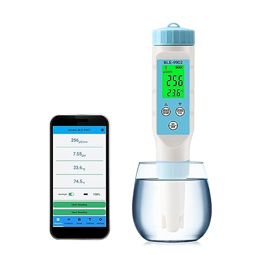 ZGJIAJU Wassertester Bluetooth PH Meter PH/EC/TDS/Temp Meter APP Intelligente Steuerung Wasser Qualität Tester ATC for Trinkwasser Aquarien(BLE-9902) von ZGJIAJU
