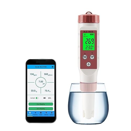 ZGJIAJU Wassertester Bluetooth PH Meter PH/EC/TDS/Temp Meter APP Intelligente Steuerung Wasser Qualität Tester ATC for Trinkwasser Aquarien(BLE-9908) von ZGJIAJU