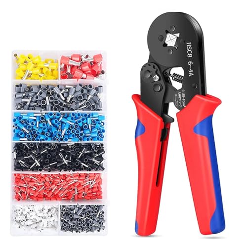 Zwinge Crimp Werkzeug Kit Draht Zwinge Crimpen Werkzeug HSC8 6-4 Selbst-einstellbare Ratsche Crimper For AWG23-7 (0,25-10mm2)(Red 1200 tube) von ZGJIAJU