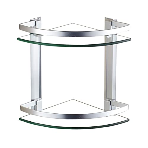 ZGPjubilant 2-stufige Eckregale aus Glas für das Badezimmer – 24 cm/9 Zoll Badezimmerregal aus gehärtetem Glas, wandmontierte Duschablage (Farbe: Silber) (Silber) von ZGPjubilant