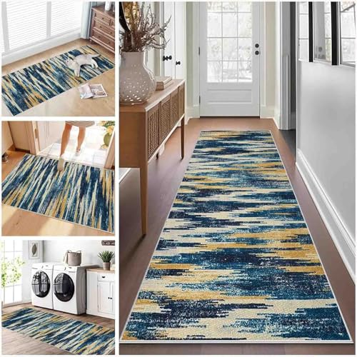 ZGQSW Teppich Läufer Flur Küche rutschfest Waschbarer Küchenläufer für Kurzflor Schlafzimmer Flurteppich Eingangsbereich Wohnzimmer Korridor (431-a,90 x 350 cm) von ZGQSW