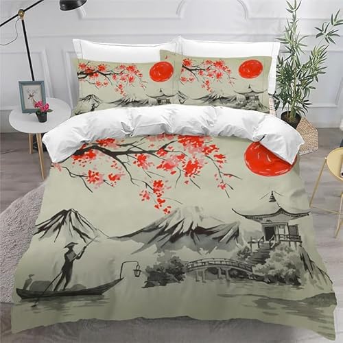 ZGRTZH Bettwäsche 140 x 200 Landschaft Bettbezug mit Reißverschluss Bettbezug Set 3 Teilig Weiche Angenehme Mikrofaser Bettwäsche-Sets und 2 Kissenbezug 80 x 80 cm von ZGRTZH