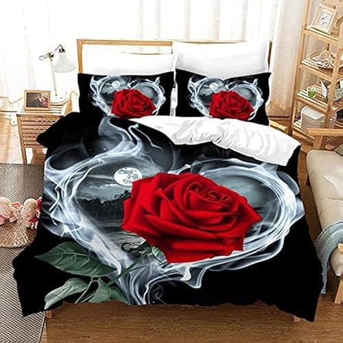 ZGRTZH Bettwäsche 140 x 200Rosen Bettbezug mit Reißverschluss Bettbezug Set 3 Teilig Weiche Angenehme Mikrofaser Bettwäsche-Sets und 2 Kissenbezug 80 x 80 cm von ZGRTZH