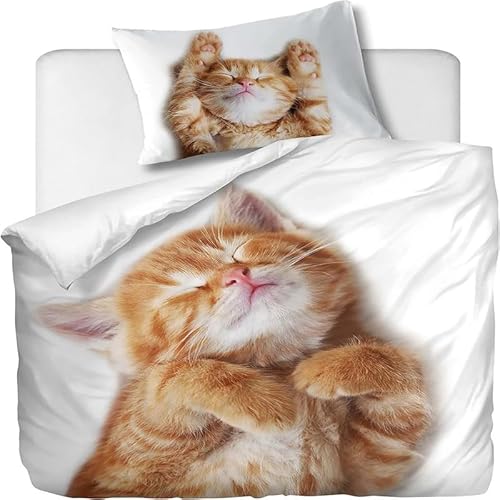 ZGRTZH Bettwäsche 160 x 200 Katze Bettbezug mit Reißverschluss Bettbezug Set 3 Teilig Weiche Angenehme Mikrofaser Bettwäsche-Sets und 2 Kissenbezug 80 x 80 cm von ZGRTZH