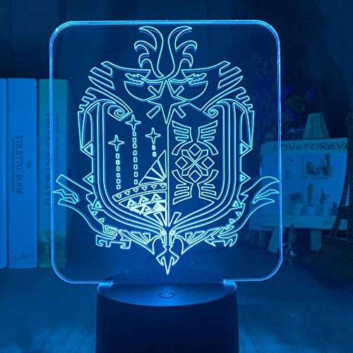 ZGSBT 3D Illusionslampe LED Nachtlicht Videospiel Monster Hunter World Logo Lampe Kinderzimmer Dekor Cool Kid Geburtstagsgeschenk Tischlampe von ZGSBT