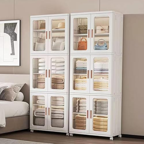 ZGSSOPTU 2 Stück einfache Aufbewahrungsbehälter mit Deckel, faltbare Aufbewahrungsbox mit Türen und Rollen, Kunststoff-Aufbewahrungsbehälter für Schränke, stapelbar, Aufbewahrungsbehälter für Schrank von ZGSSOPTU