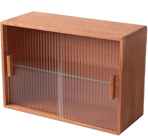 ZGSSOPTU 2-stöckiger Arbeitsplatten-Aufbewahrungsschrank, Massivholz-Sideboard mit Glastüren, Speisekammer, Teetassenhalter für Wohnzimmer (Natur) von ZGSSOPTU