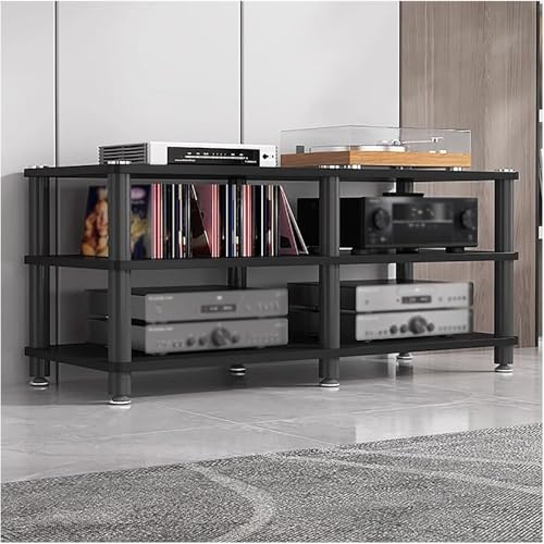 ZGSSOPTU 3-stöckiges Wohnzimmer-Audio-Video-Gerät, Turm-Regal, Stereo-Schrank, Heimbüro, Theater, Eck-Media-Ständer (schwarz) von ZGSSOPTU
