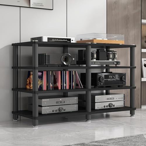 ZGSSOPTU 4-stöckiges Audio-Komponenten-Rack-Tower, multifunktionales Stereo-AV-Regal für Heimbüro, Verstärkerschrank mit Stahl (schwarz) von ZGSSOPTU