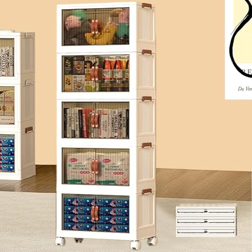 ZGSSOPTU 5-stöckige Aufbewahrungsbehälter mit Deckel, faltbare Aufbewahrungsbox mit Türen und Rollen, Kunststoff-Aufbewahrungsbehälter, Schrank-Organizer und Aufbewahrung für Schlafzimmer, Wohnzimmer von ZGSSOPTU