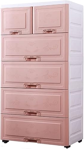 ZGSSOPTU 57 cm dicker Schubladenschrank, Kunststoff, Kleiderschrank, Haushalt, große Kapazität, Aufbewahrungsschrank, Kommode (Rosa, 5 Ebenen) von ZGSSOPTU