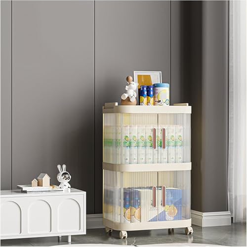 ZGSSOPTU Aufbewahrungsbox aus Kunststoff mit Deckel, große Boxen und Rollen, Schiebetüren (41 x 28 x 65 cm, 2 Ebenen) von ZGSSOPTU