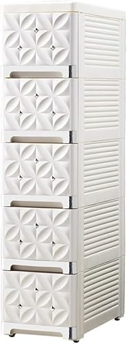 ZGSSOPTU Aufbewahrungskörbe, gesteppter Schrank, Schubladen-Typ, Kunststoff, Küchenspind, Nachttisch, Badezimmer-Regal (Beige, Silber, 4 Ebenen) von ZGSSOPTU