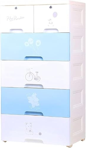 ZGSSOPTU Aufbewahrungskörbe Schubladenschrank für Kinder, einfache Garderobe, Kunststoffbox (Blau, 6 Ebenen) von ZGSSOPTU