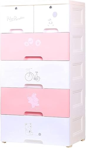 ZGSSOPTU Aufbewahrungskörbe Schubladenschrank für Kinder, einfache Garderobe, Kunststoffbox (Rosa, 6 Ebenen) von ZGSSOPTU