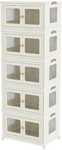 ZGSSOPTU Aufbewahrungskörbe mit Deckel, 5 Rollen, kleine Kunststoffschränke für Schlafzimmer, Küche, Wohnheim, stapelbare Behälter, Spielzeug (77 x 51 x 216 cm) von ZGSSOPTU