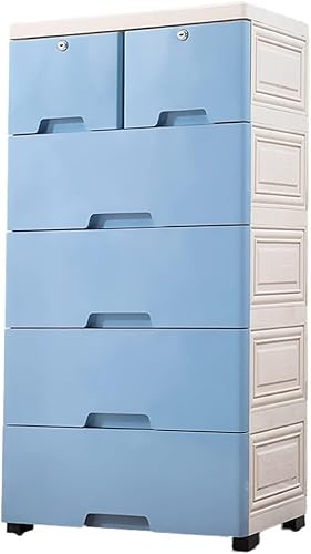 ZGSSOPTU Aufbewahrungsschrank, Spind, Kindergarderobe, große Kapazität, Schubladentyp, mehrschichtiger Kunststoff, für Wohnzimmer, Schlafzimmer, Kinderzimmer (blau, 6 Ebenen) von ZGSSOPTU