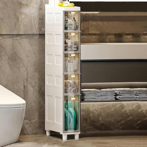 ZGSSOPTU Aufbewahrungsschrank, stapelbar, schmal, hoch, schmal, Boden, 3/4/5 Etagen, Seiten-Organizer mit Kunststoff-Schubladen (Transparentgrau, 14 cm, 5 Etagen) von ZGSSOPTU