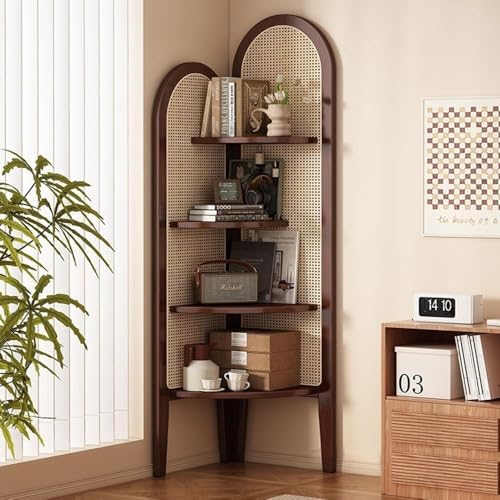ZGSSOPTU Bambus-Eckregal, Bücherregal, Aufbewahrungsschrank, schmal mit Regalen, Organizer, kleine Speisekammer für Wohnzimmer (braun) von ZGSSOPTU
