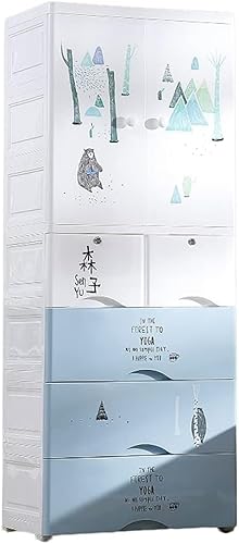ZGSSOPTU Dicker Doppeltür-Aufbewahrungsschrank, Kleiderschrank, Schublade, Kinderkleidung/Kleinteile, Sortierschrank (Blau, 4 Schubladen) von ZGSSOPTU