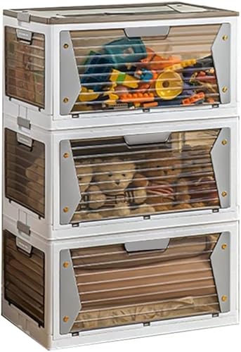 ZGSSOPTU Faltbare Aufbewahrungsbox aus Kunststoff mit 4 Türen, stapelbare Aufbewahrungskörbe mit Rollen, beide Seiten haben ein handliches Design für Decken, Bettwäsche, Kleidung (67,5 x 47 x 108 cm) von ZGSSOPTU