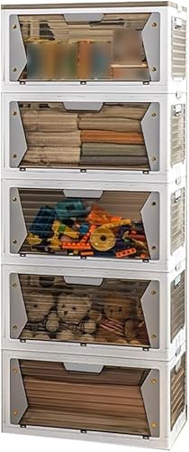 ZGSSOPTU Faltbare Aufbewahrungsbox aus Kunststoff mit 4 Türen, stapelbare Aufbewahrungskörbe mit Rollen, beide Seiten haben ein handliches Design für Decken, Bettwäsche, Kleidung (67,5 x 47 x 180 cm) von ZGSSOPTU