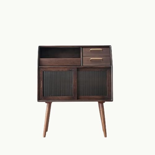 ZGSSOPTU Hochfuß-Kaffeeschrank mit Doppeltür, Selbstbedienungs-Sideboard, Teeschubladen, Wohnzimmer integrierter Wandgang (schwarze Walnuss) von ZGSSOPTU