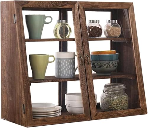 ZGSSOPTU Holzschrank mit 3 Etagen, Teekannen-Display, Retro-Sideboard mit Glastüren, Kaffeeschrankregal von ZGSSOPTU