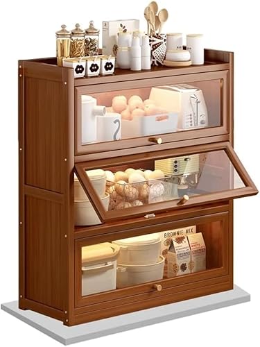 ZGSSOPTU Home Sideboard aus Bambus, mehrschichtiger, staubdichter Kaffeeschrank mit Türen, multifunktionale Aufbewahrung, kleine Stellfläche von ZGSSOPTU