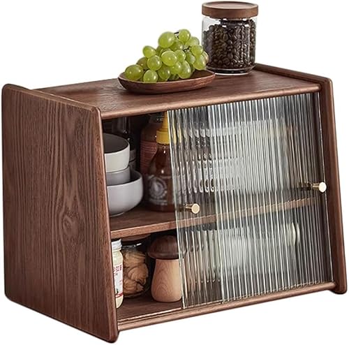 ZGSSOPTU Kleines Sideboard aus Massivholz mit 2 gestreiften Schiebetüren, freistehende Arbeitsplatte (44,5 cm) von ZGSSOPTU