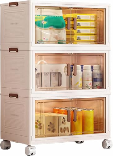 ZGSSOPTU Kunststoff-Aufbewahrungsboxen mit Deckel, stapelbare Behälter, Rollen, transparent, für Schlafzimmer, Wohnzimmer, Arbeitszimmer, Büro (52 x 35 x 91 cm, 3 Ebenen) von ZGSSOPTU