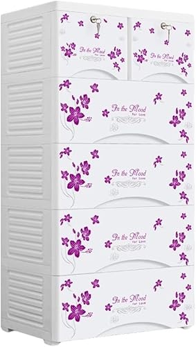 ZGSSOPTU Mehrschichtiger Aufbewahrungsschrank aus Kunststoff mit Rollen, Schublade, Babyschrank, Kinderaufbewahrung, fünf Schubladen (Violett, 4 Ebenen) von ZGSSOPTU