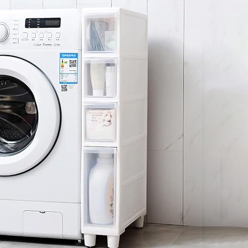 ZGSSOPTU Mehrschichtiger Schrank mit Rollen, transparente Kunststoff-Schubladen, schmale Schublade, Wagen, wasserdicht, schlanker Seitenturm (4 Schubladen) von ZGSSOPTU