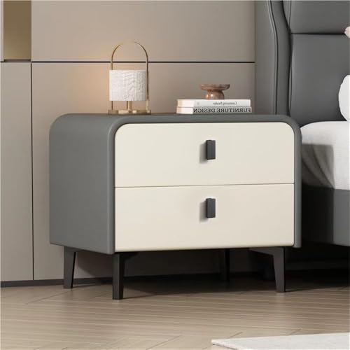 ZGSSOPTU Moderner multifunktionaler Nachttisch mit 2 Schubladen, Holz-Beistelltisch, Mikrofaser-Leder, Nachttisch für Schlafzimmer, Wohnzimmer (Grau, 45 cm) von ZGSSOPTU