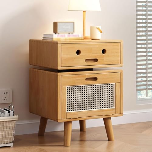 ZGSSOPTU Nordic Nachttisch aus Massivholz, moderner Rattan-Nachttisch, Sofa-Seite mit 2 Aufbewahrungsschränken und drehbar ZGSSOPTU Nordic Nachttisch aus Massivholz, moderner Rattan-Nachttisch, Sofa-Seite mit 2 Aufbewahrungsschränken und drehbar von ZGSSOPTU