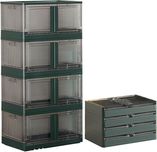 ZGSSOPTU Praktische faltbare Aufbewahrungsbox mit Deckel, platzsparende stapelbare Würfel-Aufbewahrungsbehälter, Kunststoffbehälter mit Tür und Rädern, ideal für die Organisation von Schränken und von ZGSSOPTU