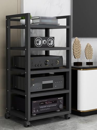 ZGSSOPTU Rustikaler Ständer für Audio-Elektronikgeräte mit höhenverstellbaren Regalrädern und AV-Media, 25 Etagen, 50 x 40 (Stil 3, 5 Ebenen, 60 x 40 x 100 cm) von ZGSSOPTU