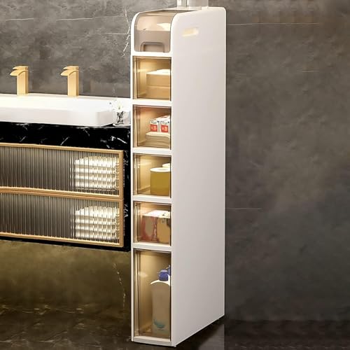 ZGSSOPTU Schmaler Aufbewahrungsschrank mit transparenten Schubladen und Rollen, großes Fassungsvermögen, vertikaler Kommodenturm für kleine (5 Etagen, 16 cm) von ZGSSOPTU