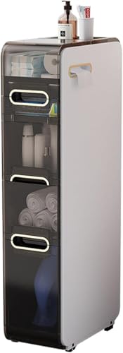 ZGSSOPTU Schmaler Badezimmer-Aufbewahrungsschrank, freistehend, Toilettenpapierhalter, mit 4 Schubladen und Rollen (4 Etagen) von ZGSSOPTU